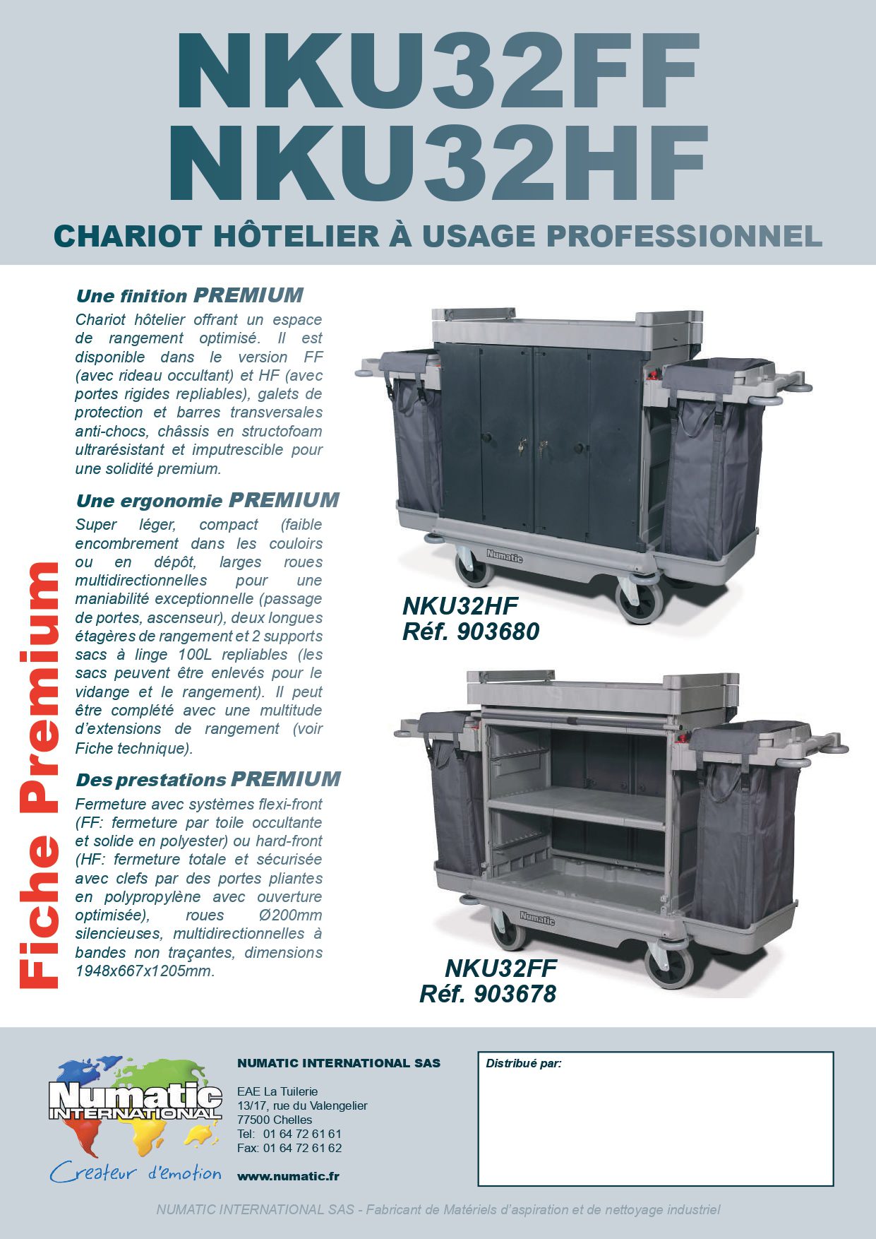 Chariot hôtelier premium NKU32HF Reflo Matériel de nettoyage