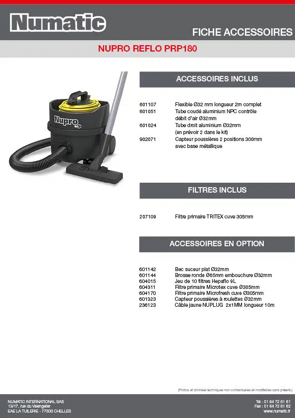 Fiche Accessoires NUPRO REFLO PRP180