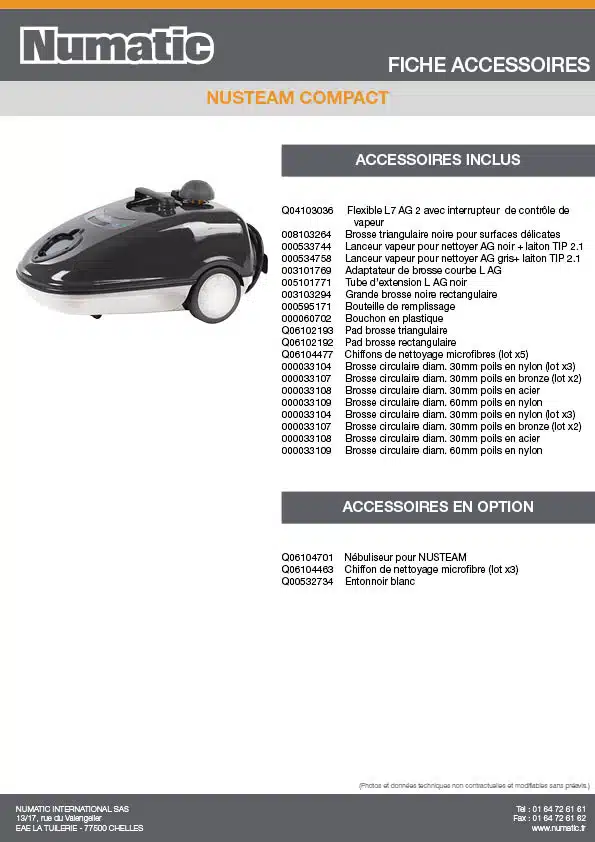 Fiche Accessoires NUSTEAM COMPACT