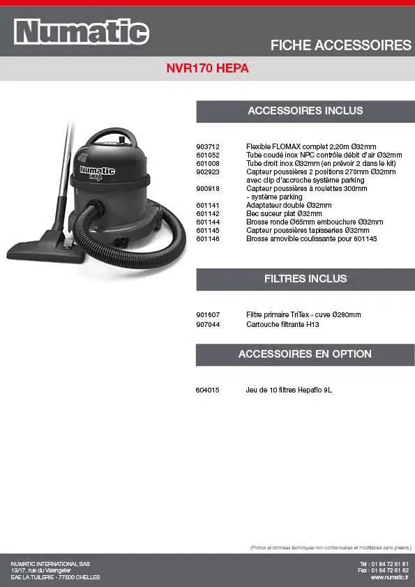 Fiche Accessoires NVR170 HEPA