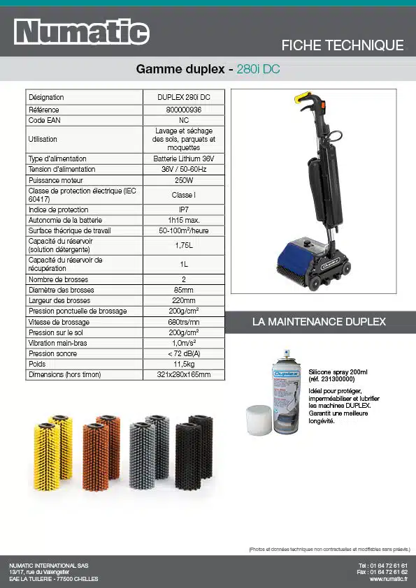 Fiche technique 280i DC 800000936