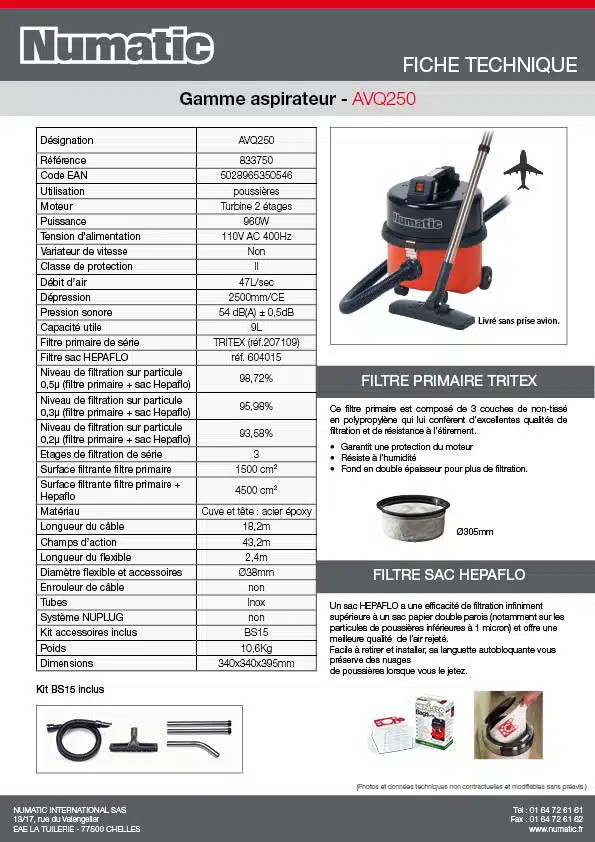 Fiche technique AVQ250 833750