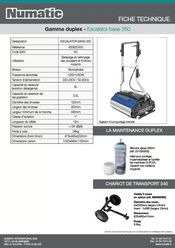 Fiche technique Escalator bas 350 420620000