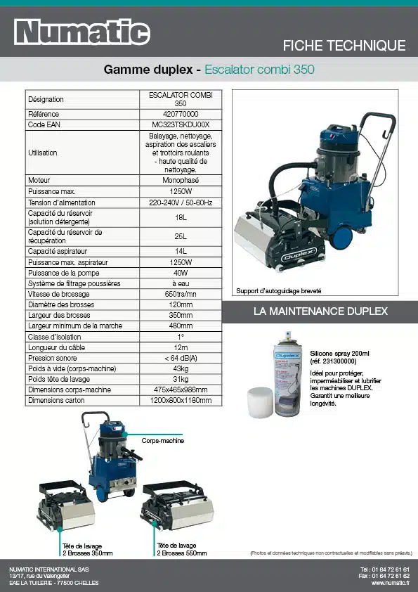 Fiche technique Escalator combie 350 420770000