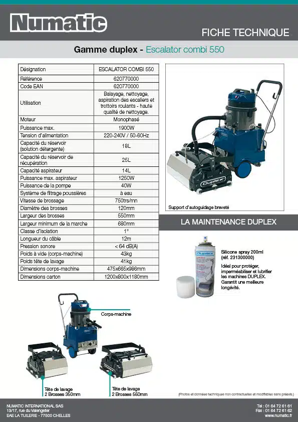 Fiche technique Escalator combie 550 620770000