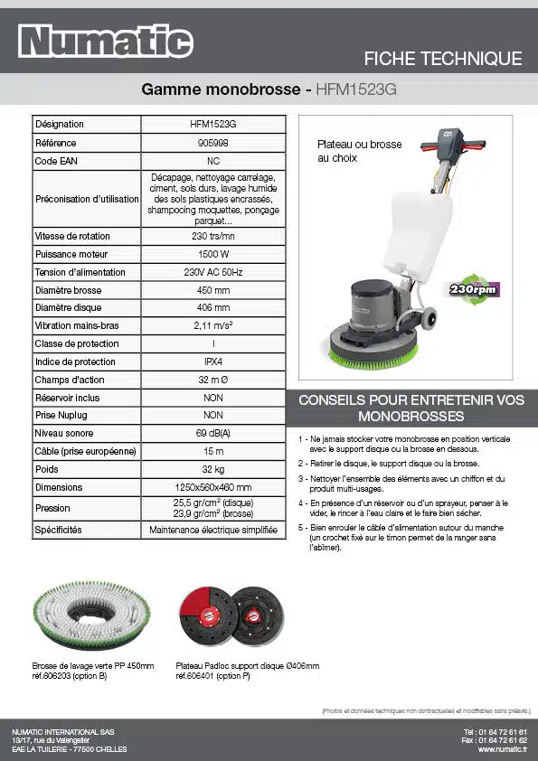 Fiche technique HFM1523G 905998