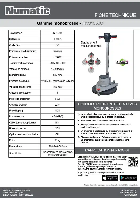 Fiche technique HNS1550G 905923