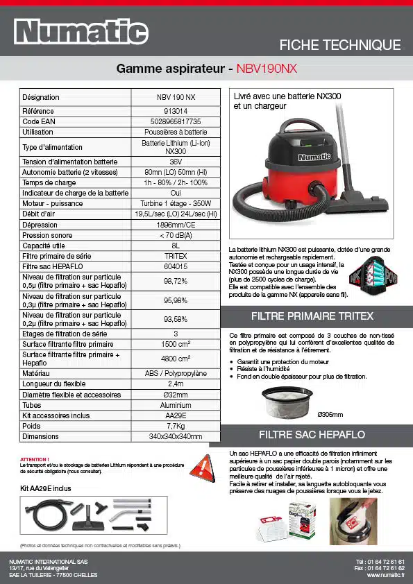 Fiche technique NBV190NX 913014