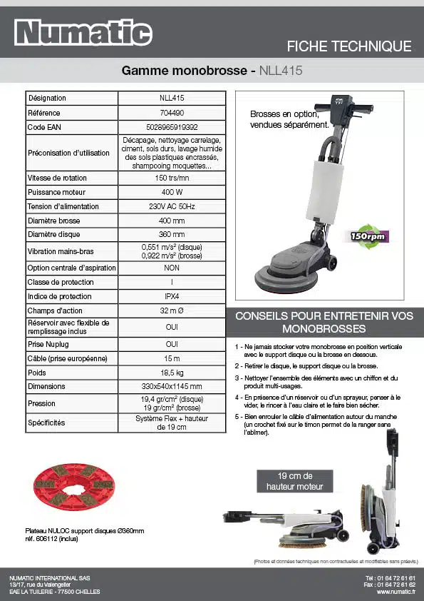 Fiche technique NLL415 704490 1