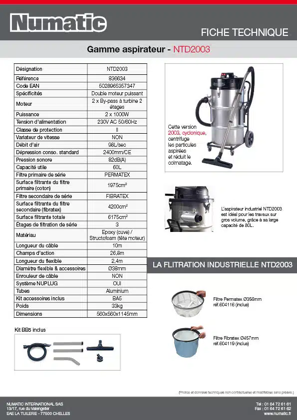 Fiche technique NTD2003 836634