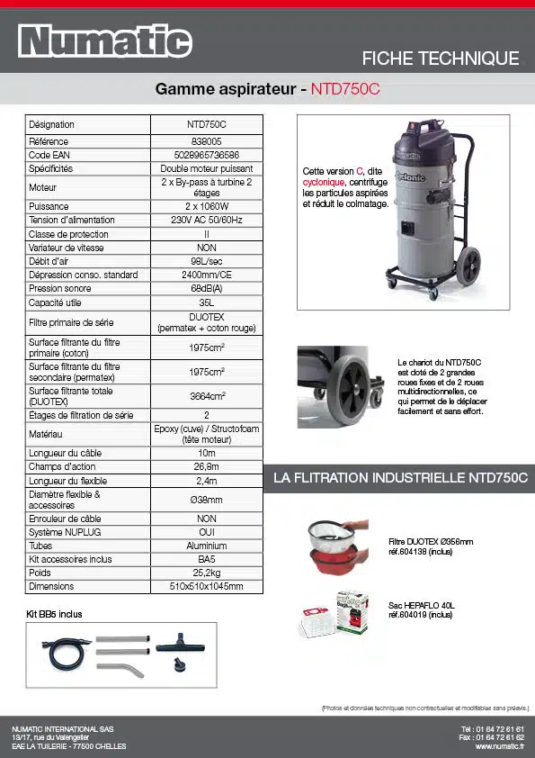 Fiche technique NTD750C 838005