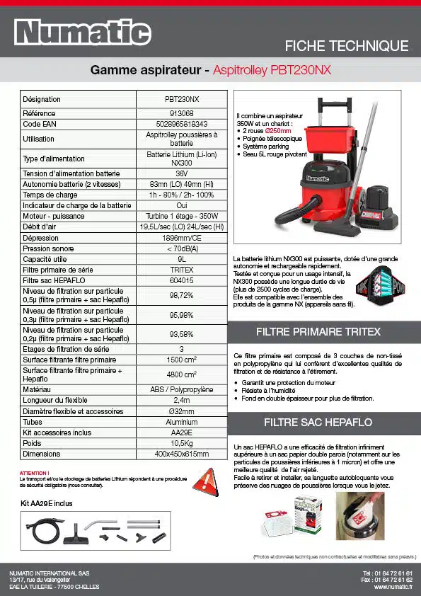 Fiche technique PBT230NX 913068