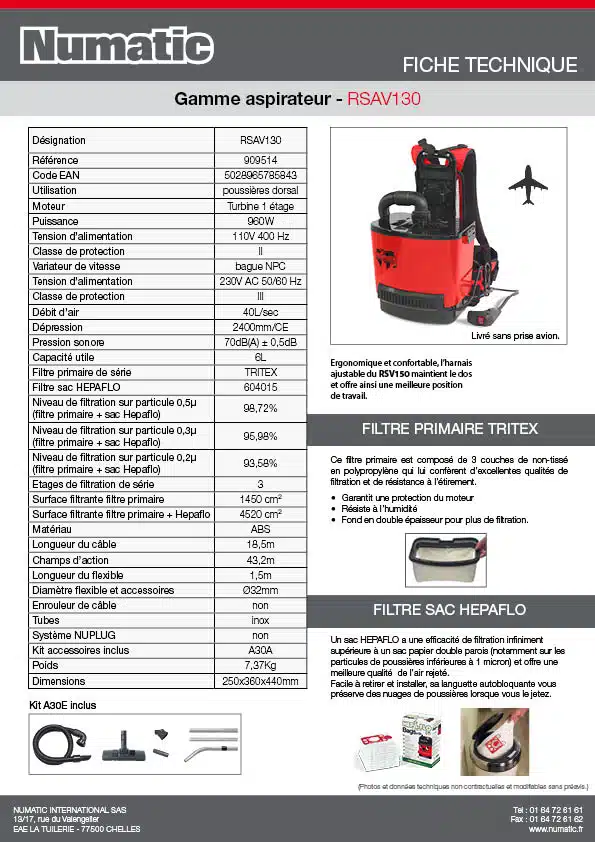 Fiche technique RSAV130 909514