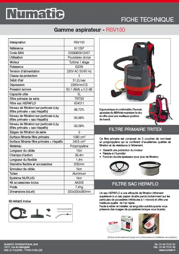 Fiche technique RSV150 911297