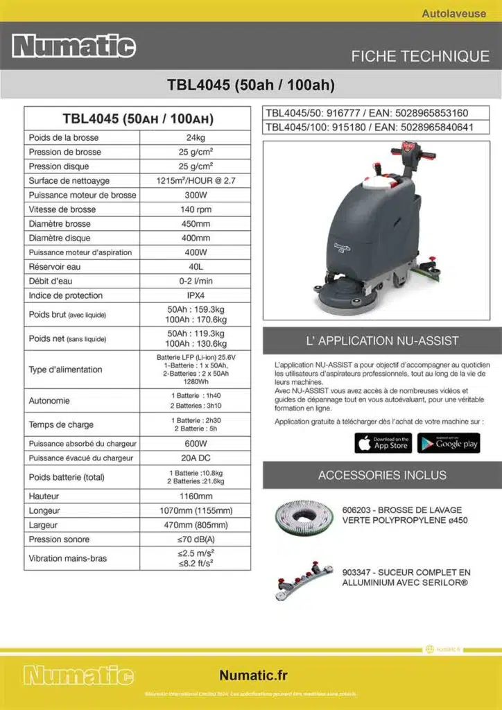 Fiche technique TBL4045NX1K 916777