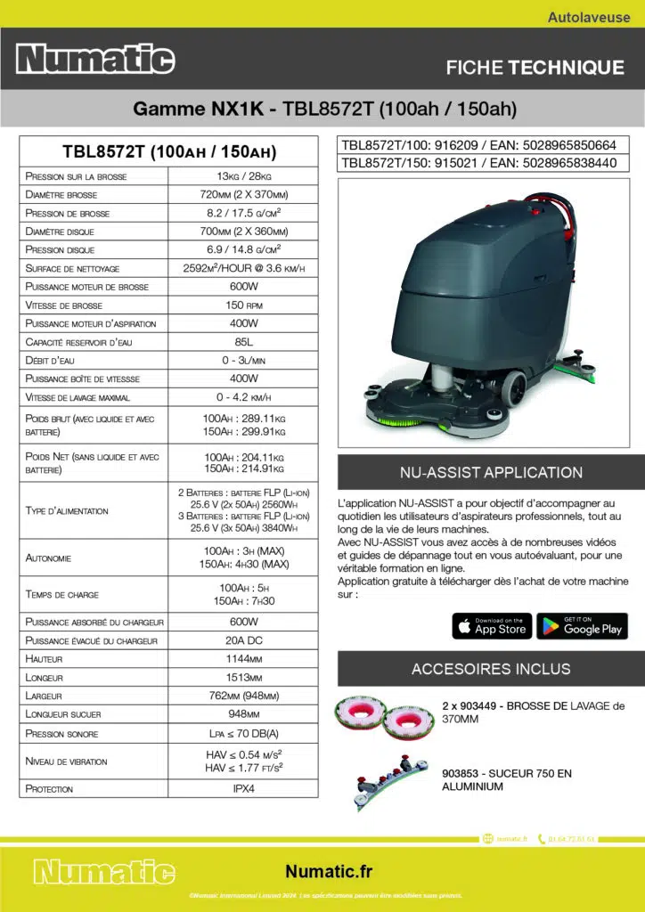 Fiche technique TBL8572NX1K (150ah 100ah) 916565