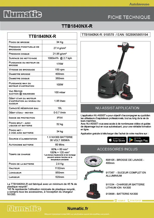 Fiche technique TTB1840NX R 918578