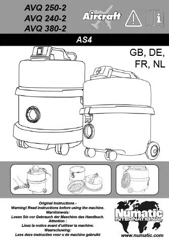 Notice d'utilisation aspirateur poussières avion AVQ250/AVQ380 Numatic